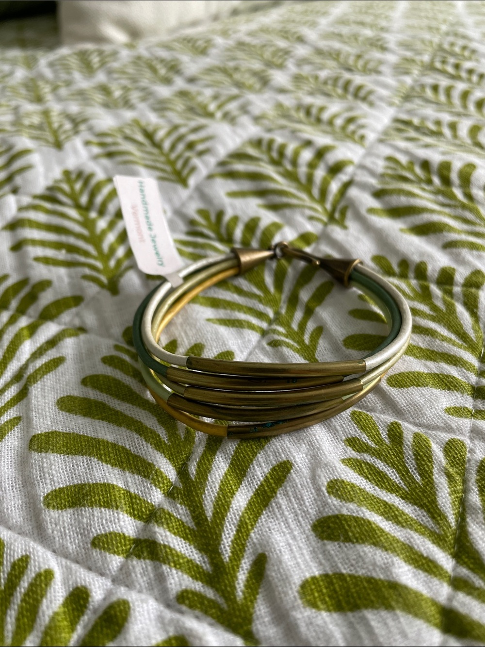 Multi-Tone Green and Gold Coil Bracelet - Women Jewelry